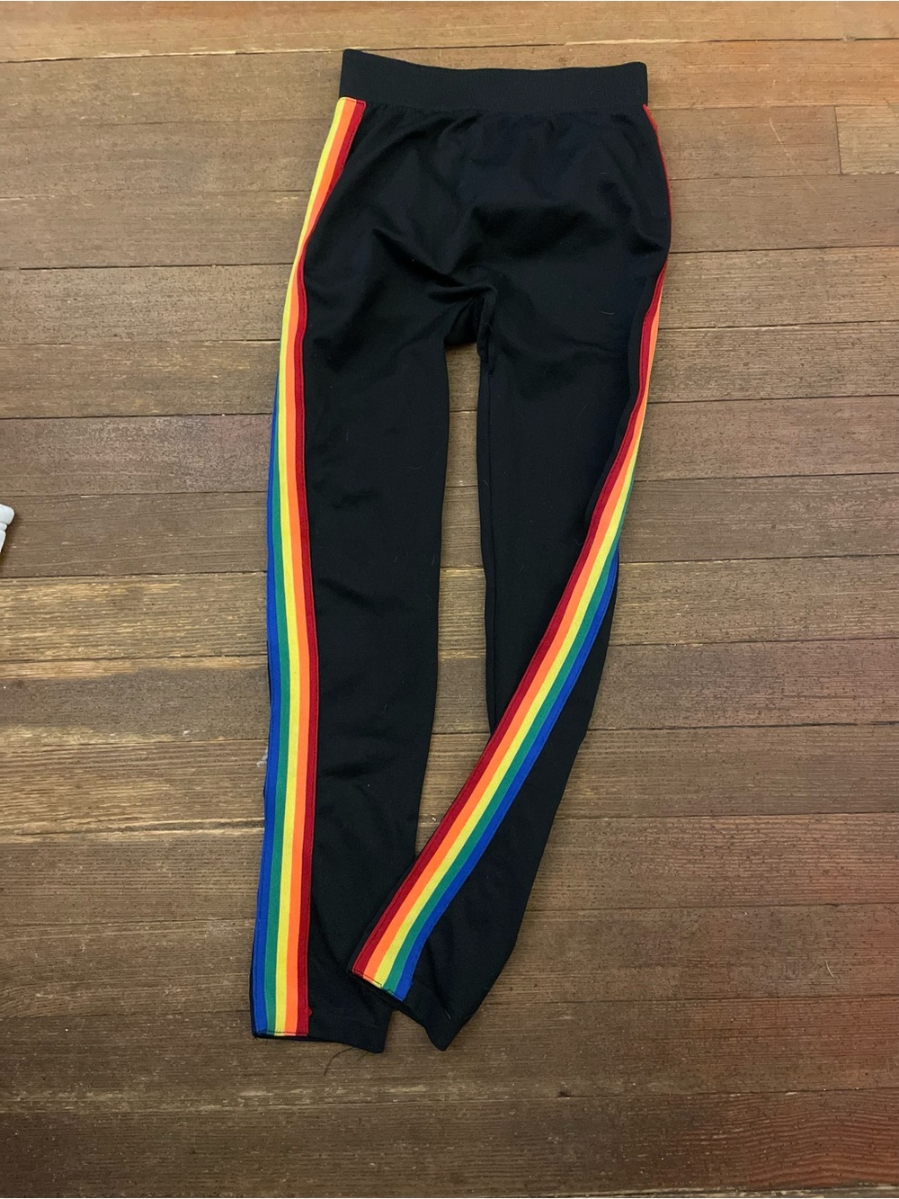 Black Leggings with Rainbow Side Stripes